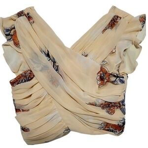 ASTR The Label Floral Chiffon Ruffle Surplice Crop Top Peach Orange XS